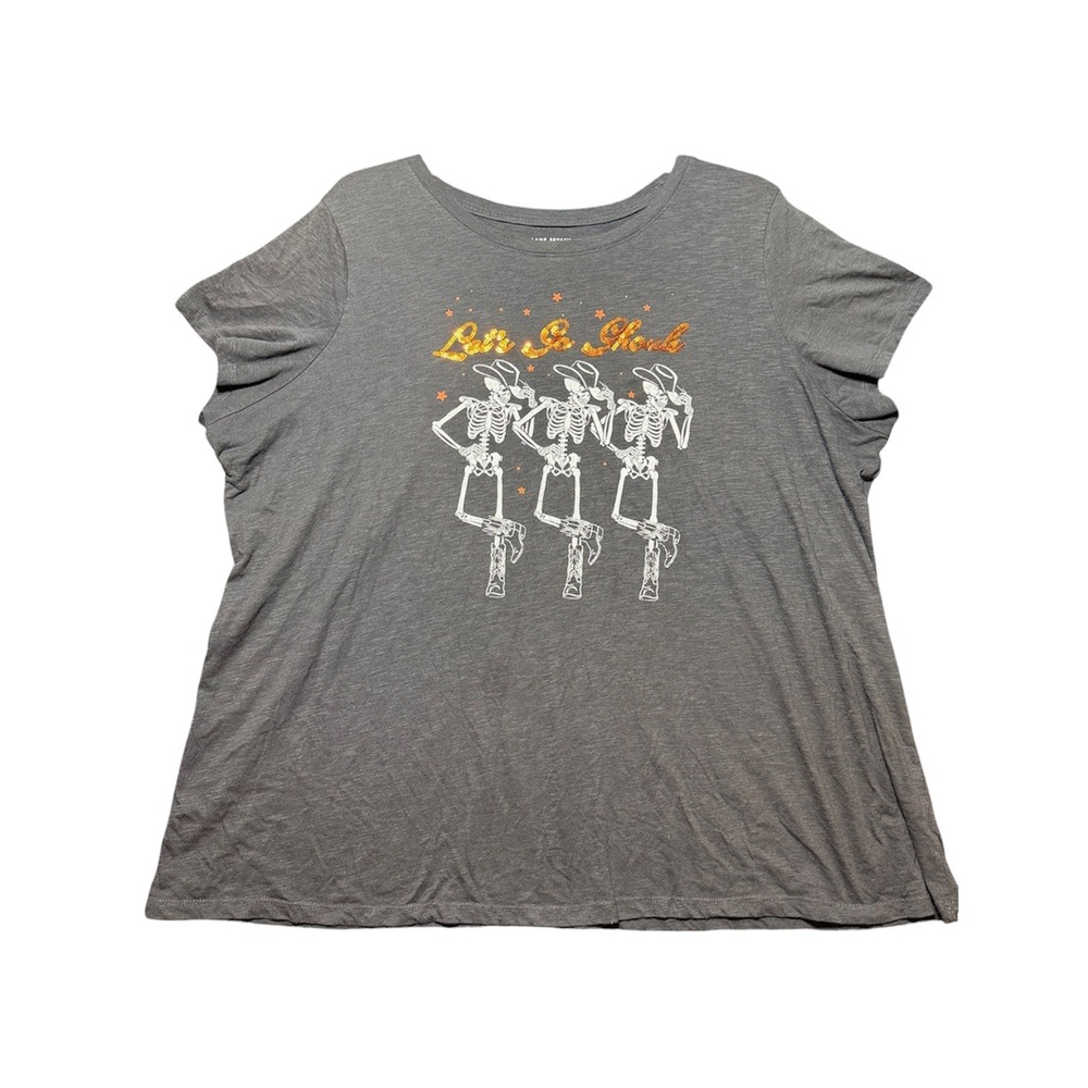 Lane Bryant Graphic Tee Womens 26/28 Gray Skeletons Let's Go Ghouls Halloween